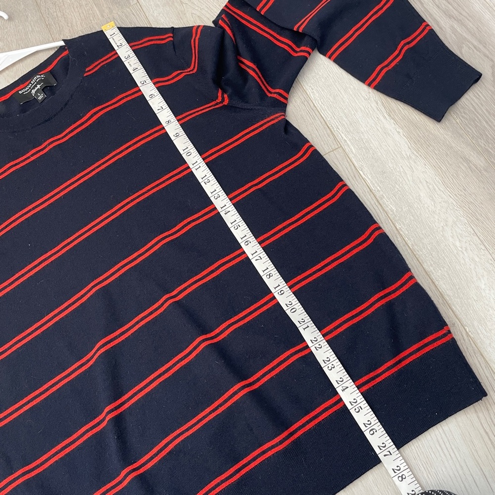 Banana Republic Sweater italian merino wool striped crew mens Navy Blue large - Picture 7 of 7